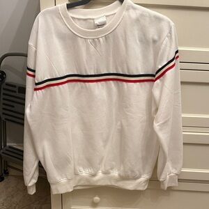 Classic White Sweater with Red and Black Stripes